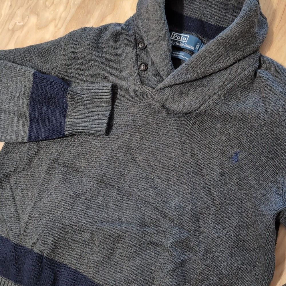 Polo Ralph Lauren Men's Pullover Size Sm Shawl‎ Collar Sweater Heather Gray Blue